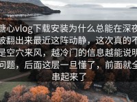 糖心vlog下载安装为什么总能在深夜被翻出来最近这阵动静，这次真的不是空穴来风，越冷门的信息越能说明问题，后面这层一旦懂了，前面就全串起来了