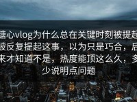 糖心vlog为什么总在关键时刻被提起被反复提起这事，以为只是巧合，后来才知道不是，热度能顶这么久，多少说明点问题