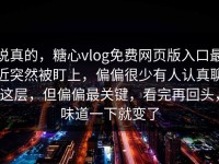 说真的，糖心vlog免费网页版入口最近突然被盯上，偏偏很少有人认真聊这层，但偏偏最关键，看完再回头，味道一下就变了
