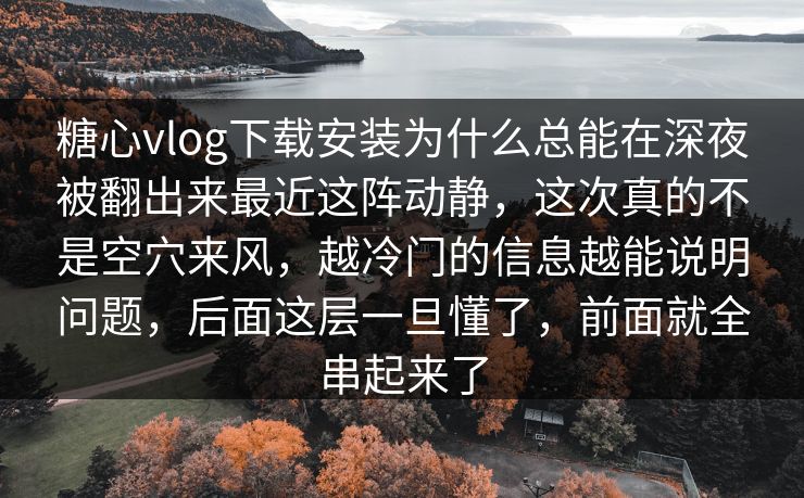 糖心vlog下载安装为什么总能在深夜被翻出来最近这阵动静，这次真的不是空穴来风，越冷门的信息越能说明问题，后面这层一旦懂了，前面就全串起来了
