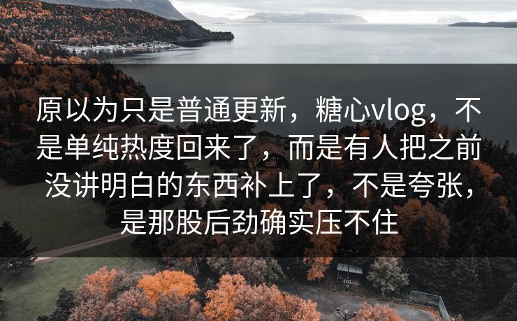 原以为只是普通更新，糖心vlog，不是单纯热度回来了，而是有人把之前没讲明白的东西补上了，不是夸张，是那股后劲确实压不住