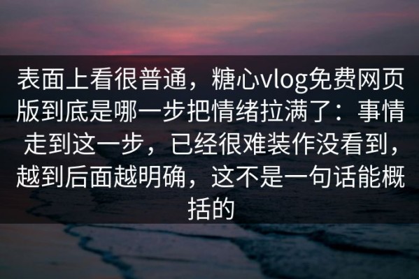 表面上看很普通，糖心vlog免费网页版到底是哪一步把情绪拉满了：事情走到这一步，已经很难装作没看到，越到后面越明确，这不是一句话能概括的