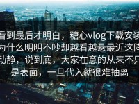 看到最后才明白，糖心vlog下载安装为什么明明不吵却越看越悬最近这阵动静，说到底，大家在意的从来不只是表面，一旦代入就很难抽离