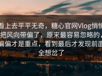 看上去平平无奇，糖心官网Vlog悄悄把风向带偏了，原来最容易忽略的，偏偏才是重点，看到最后才发现前面全想岔了