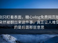 别只盯着表面，糖心vlog免费网页版突然被翻出来这件事，真正让人难受的是后面那层意思