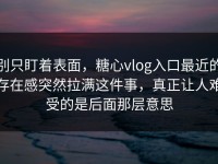 别只盯着表面，糖心vlog入口最近的存在感突然拉满这件事，真正让人难受的是后面那层意思