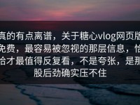 真的有点离谱，关于糖心vlog网页版免费，最容易被忽视的那层信息，恰恰才最值得反复看，不是夸张，是那股后劲确实压不住