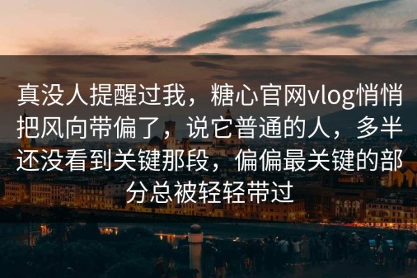 真没人提醒过我，糖心官网vlog悄悄把风向带偏了，说它普通的人，多半还没看到关键那段，偏偏最关键的部分总被轻轻带过