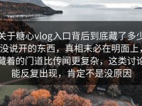 关于糖心vlog入口背后到底藏了多少没说开的东西，真相未必在明面上，藏着的门道比传闻更复杂，这类讨论能反复出现，肯定不是没原因