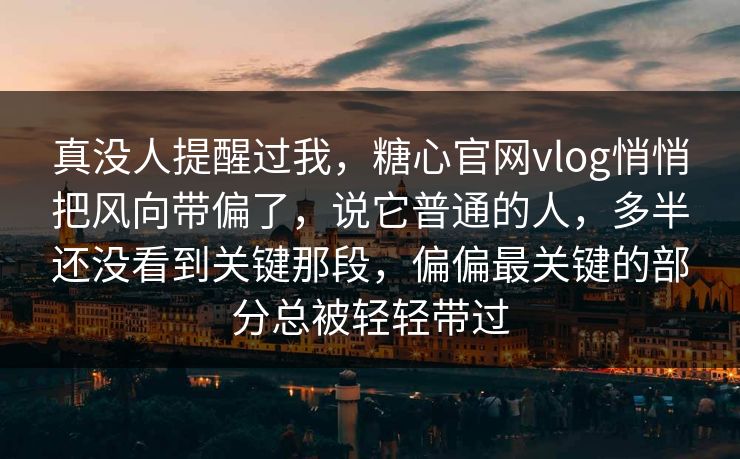 真没人提醒过我，糖心官网vlog悄悄把风向带偏了，说它普通的人，多半还没看到关键那段，偏偏最关键的部分总被轻轻带过