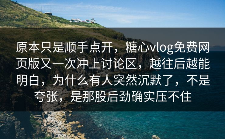 原本只是顺手点开，糖心vlog免费网页版又一次冲上讨论区，越往后越能明白，为什么有人突然沉默了，不是夸张，是那股后劲确实压不住