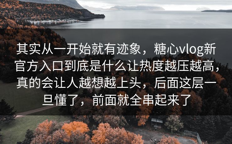 其实从一开始就有迹象，糖心vlog新官方入口到底是什么让热度越压越高，真的会让人越想越上头，后面这层一旦懂了，前面就全串起来了